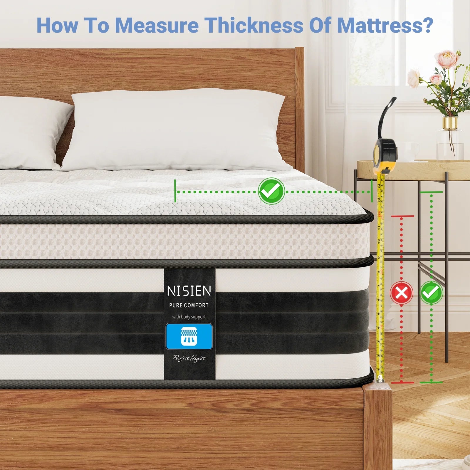 Queen Mattress,Nisien 12 Inch Hybrid Mattress in a Box, Gel Memory Foam Mattress,Individually Wrapped Pocket Coils Innerspring Mattress, Support & Pressure Relief, Medium Firm Feel, 60"*80"*12"