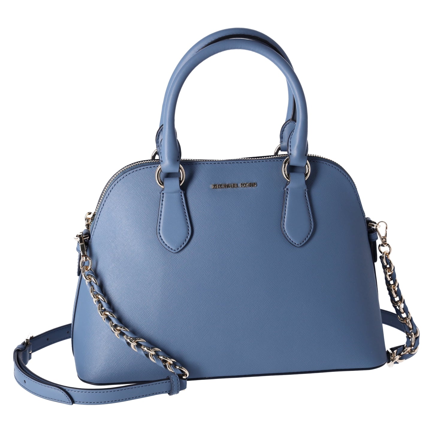 Michael Kors Veronica Medium Dome Satchel Crossbody Denim Blue Saffiano Leather