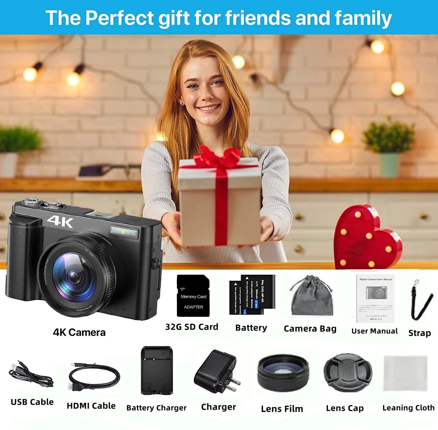 Vlogging Camera 4K Digital Camera for Youtube Autofocus with 32GB SD Card,180°Flip Screen 16X Digital Zoom 48MP Video Cameras Camcorder for Photography