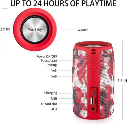 Bluetooth Speaker,MusiBaby Speaker,Wireless,Waterproof,Outdoor,Portable Speaker,Dual Pairing,Loud Stereo,Booming Bass,24H Playtime Wireless Speaker for Home,iPhone,Party,Gifts(Camo Red)