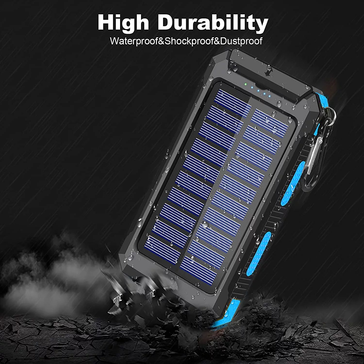 SOLPOWBEN 20000mAh Solar Charger for Cell Phone iPhone, Portable Solar Power Bank with Dual 5V USB Ports, 2 LED Light Flashlight, Compass Battery Pack for Outdoor Camping Hiking (Blue)