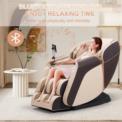 Advanabd Massage Chair, Full Body Zero Gravity Shiatsu 4D Recliner with Heated Bluetooth Foot Roller, Beige