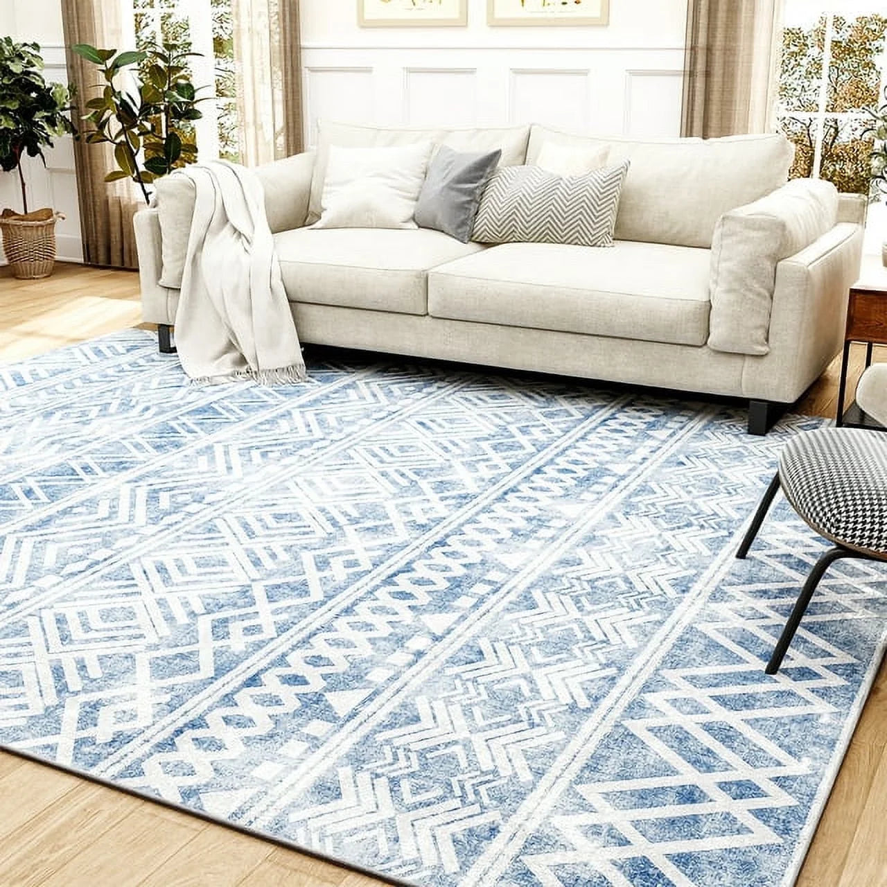 SIXHOME 5'x7' Area Rugs for Living Room Washable Rugs Boho Large Area Rug Modern Geometric Neutral Carpet and Area Rugs for Home Decor Foldable Non Slip Bedroom Rugs Gray