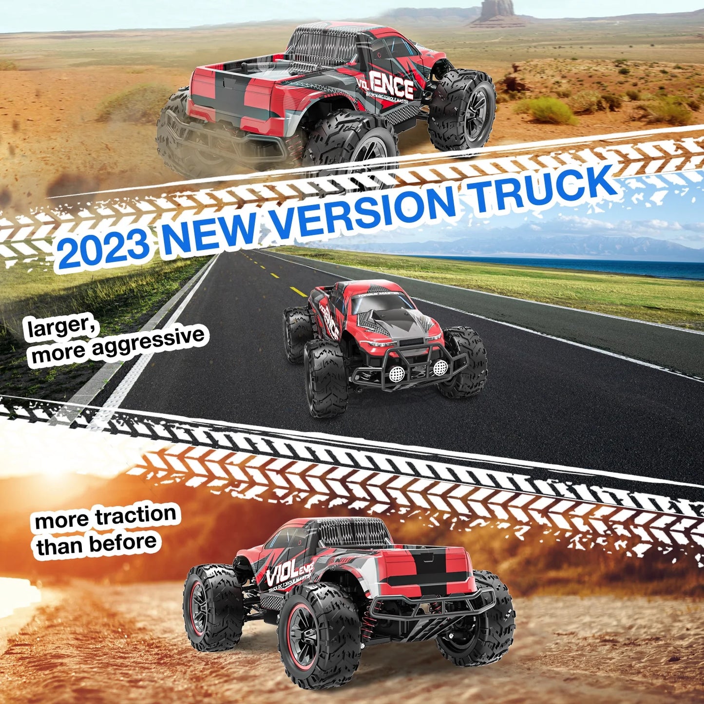 Remote Control Car 1:16 RC Cars , 4WD High Speed 30+ MPH off Road RC Vehicle Truck, All Terrains Electric Toy Trucks with Two Rechargeable Batteries for Boys Kids and Adults Red