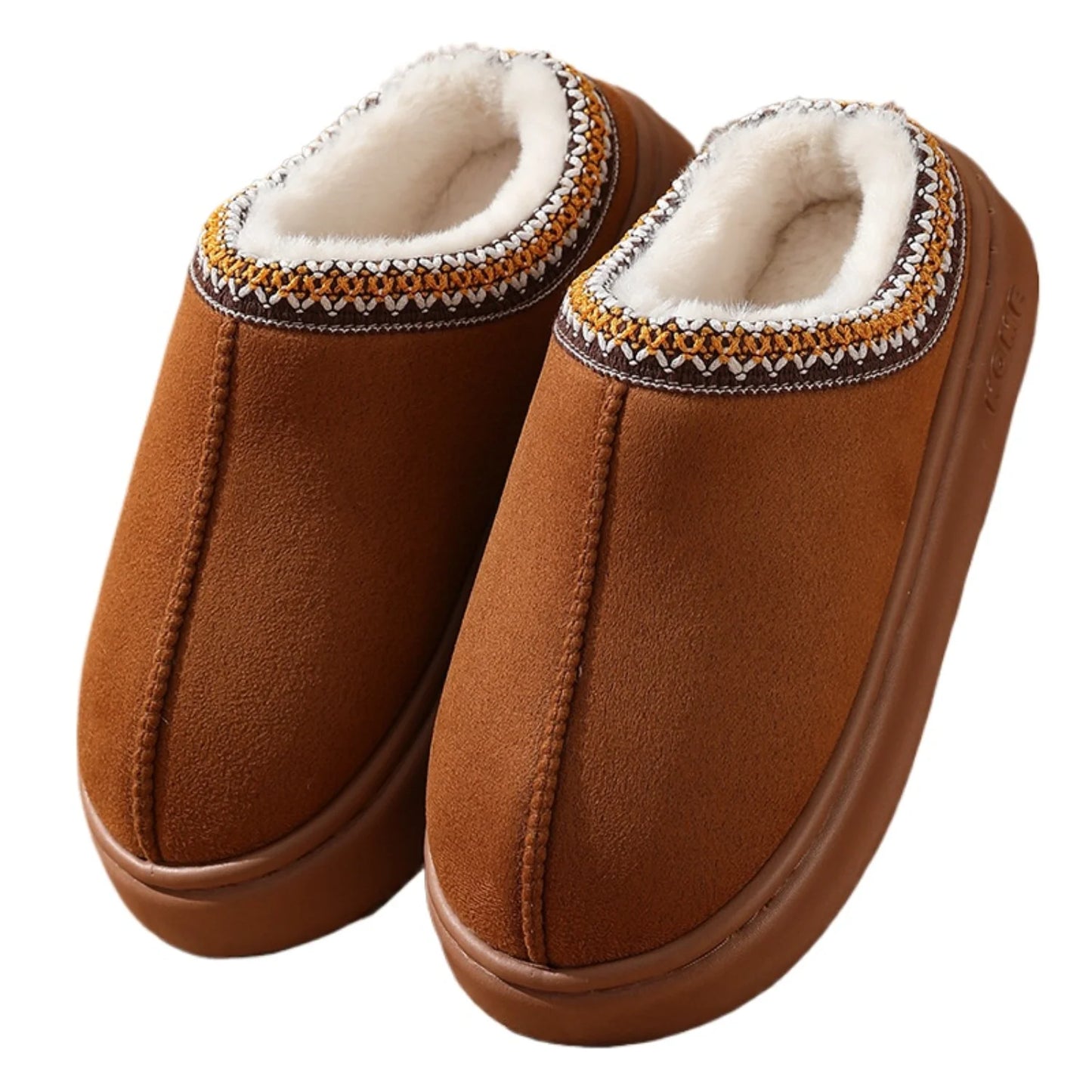 BERANMEY Cozy Platform Fuzzy Slippers for Women and Men Short Ankle Slippers with Anti-Slip Sole Lined with Warm Furry Genuine Suede Perfect for Indoor & Outdoor Use