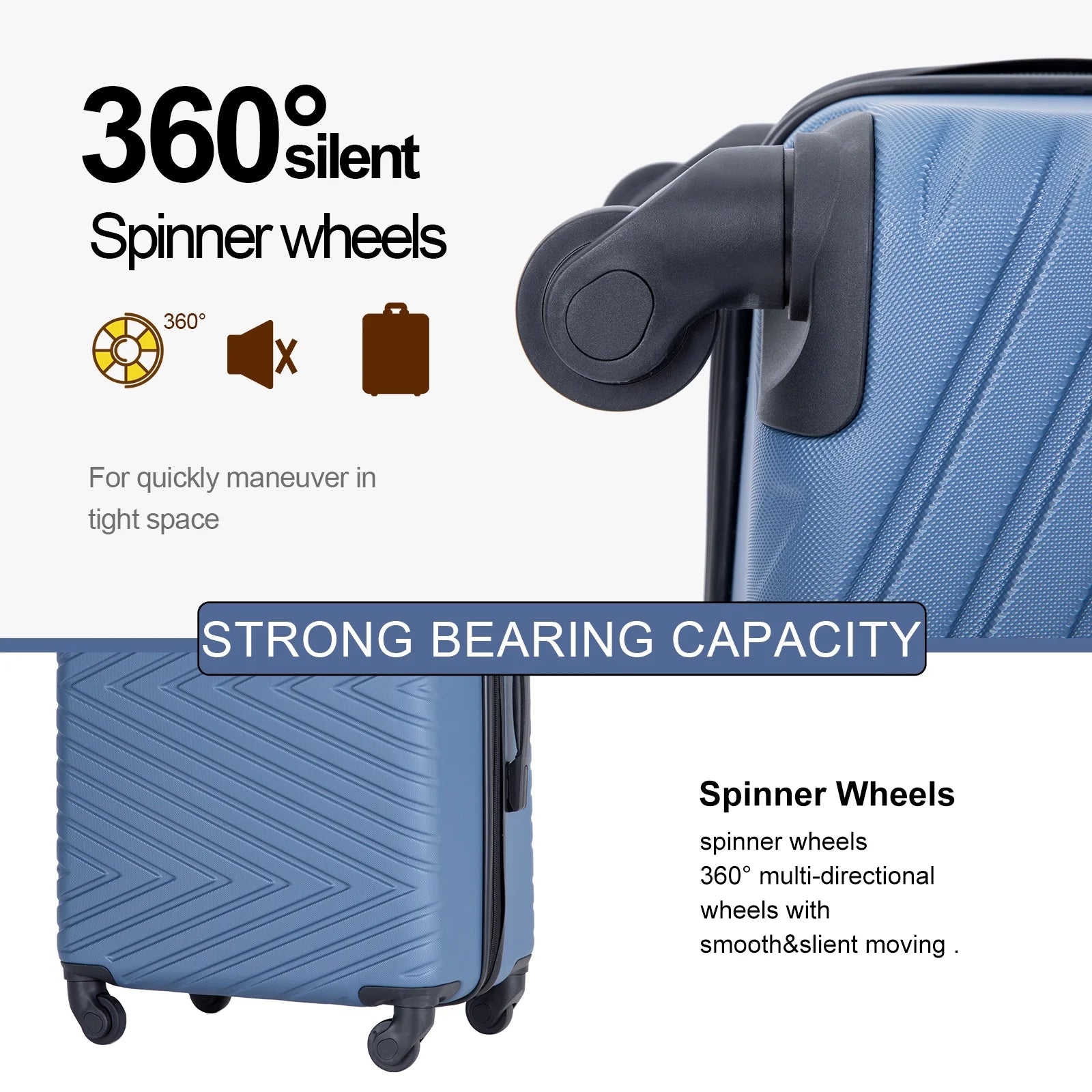 Travelhouse 4 Piece Hardshell Luggage Set Hardside Lightweight Suitcase with TSA Lock Spinner Wheels.(Blue)