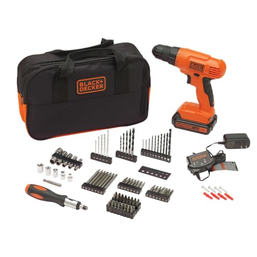 BLACK+DECKER 20V MAX* POWERCONNECT Cordless Drill Driver Kit with Drill Bit Set and Sockets, 100 pc. Tool Kit for Home, Battery and Charger Included, Orange (BDC120VA100)