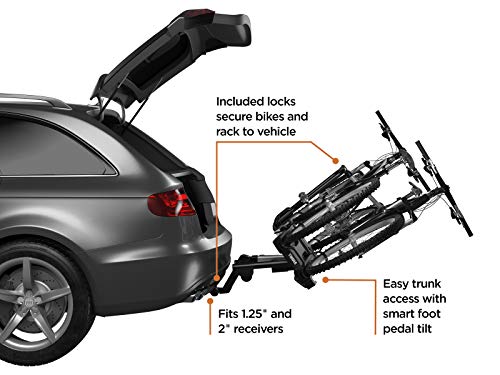 Thule EasyFold XT 2 Hitch Bike Rack - E-Bike Compatible - Fits 2" and 1, 1/4" receivers - Tool-Free Installation - Fully Foldable - Easy Trunk Access - Fully Locking - 130lb Load Capacity