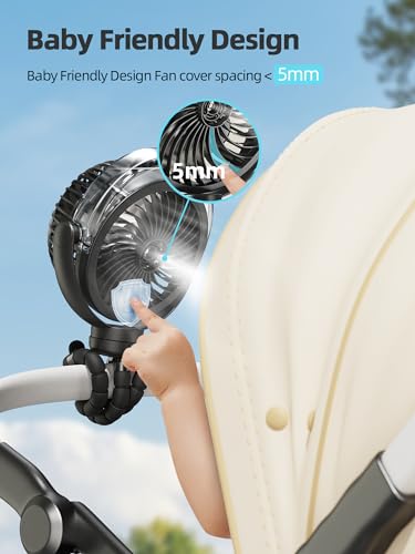 Misting Stroller Fan, 6000mAh Battery Operated Portable Fan with Light & 360° Pivoting, Personal Fan with Flexible Tripod for Baby, Office, Travel,Treadmill,Outdoors