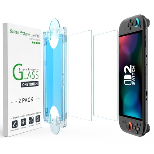 amFilm Auto-Alignment OneTouch for Nintendo Switch 2 Screen Protector [7.9"] 2025 Tempered Glass, Accessories, 30 seconds Installation, Bubble Free, Scratch Resistant, Touch Sensitive, Transparent [2 Pack]