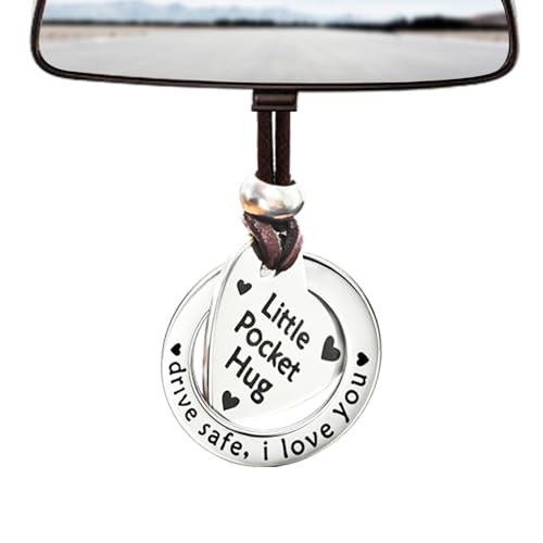 YYDESN Drive Safe I Love You Rearview Mirror Hanging Ornament, Little Pocket Hug Heart Car Charm Gift for Boyfriend Girlfriend Husband Wife, New Driver Safe Driving Reminder, Romantic Car Accessory