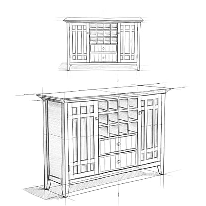 SIMPLIHOME Bedford Buffet - 54 inch Wide Solid Wood 3-Door Sideboard Buffet with Wine Rack in White, Transitional Cabinet for Dining Room or Kitchen with Adjustable Shelves