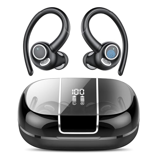 Wireless Sports Earbuds with Secure Earhooks, 48H Deep Bass/ENC Mic Ear Bud
