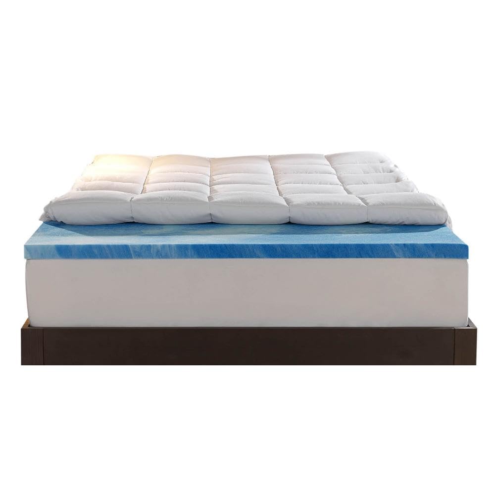 Sleep Innovations Dual Layer 4 Inch Memory Foam Mattress Topper, Twin Size, Medium Support, 2 Inch Cooling Gel Memory Foam Plus 2 Inch Pillow Top Cover