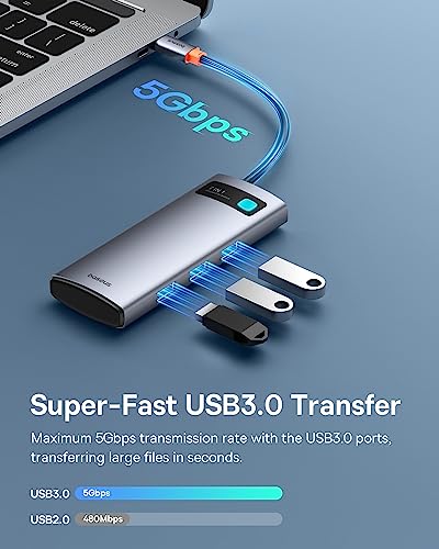 Baseus USB C to HDMI Adapter, 4K@60Hz USB C Docking Station, 7 in 1 USB C Hub with 3 USB-A, PD 100W, TF/SD Card Reader, USB C Dock Compatible for iPhone 15/Mac/Dell/Acer/HP/ASUS/Steam Deck/Rog Ally