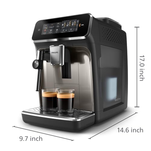 PHILIPS 3300 Series Fully Automatic Espresso Machine - 5 Hot & Iced drinks, 40% Quieter SilentBrew, Ceramic Grinder, Aquaclean Filter, Black Chrome (EP3326/90)