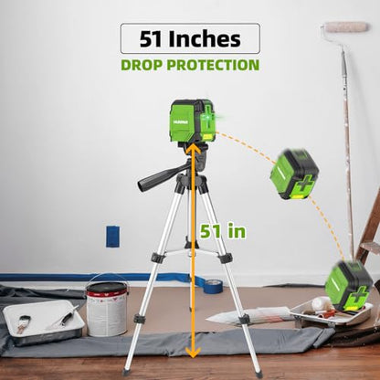 Laser Level with Tripod, Huepar 98Ft Self Leveling Laser Level Green Line Laser Cross Line Laser Leveler Tool for Picture Hanging, Tile, Home Renovation, Indoor Project, Battery&Carrying Bag Included