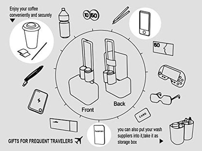 riemot Luggage Travel Cup Holder Free Hand Drink Carrier - Hold Two Coffee Mugs - Fits Roll on Suitcase Handles - Gifts for Flight Attendants Travelers Accessories Grey