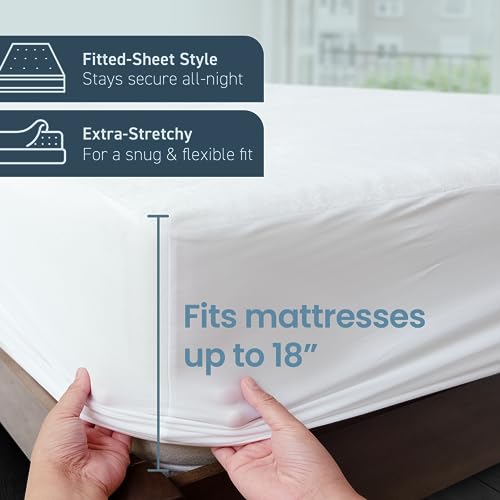 SafeRest 100% Waterproof Queen Size Mattress Protector - Fitted with Stretchable Pockets - Machine Washable Cotton Mattress Cover for Bed