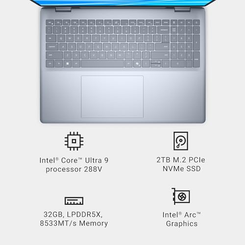 Dell 16 Plus Laptop DB16250-16.0-inch 16:10 2.5K (2560x1600) Display, Intel Core Ultra 9 288V, 32GB LPDDR5X Memory, 2TB SSD, Intel Arc Graphics, Backlit Copilot Key Keyboard - Previously Inspiron