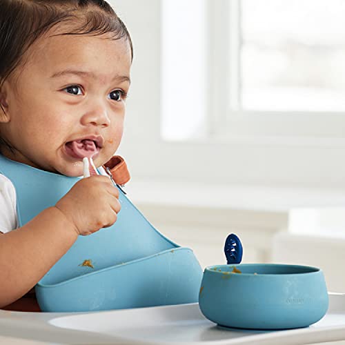 NumNum Suction Bowls | Extra Strong Suction | Non-Slip Design | Durable 100% Food Grade Silicone BPA-Free | for Babies & Toddlers 4 months+, 2 Baby Bowls (Blue/Glacier Green)