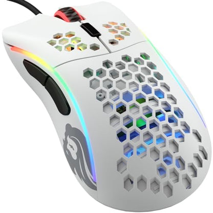 Glorious Model D- (Minus) Wired Gaming Mouse - 61g Superlight Honeycomb Design, RGB, Ergonomic, Pixart 3360 Sensor, Omron Switches, PTFE Feet, 6 Buttons - Matte White