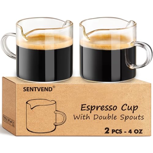 4 Oz Espresso Cups Set of 2 Double Spout with Handle Coffee Bar Accessories