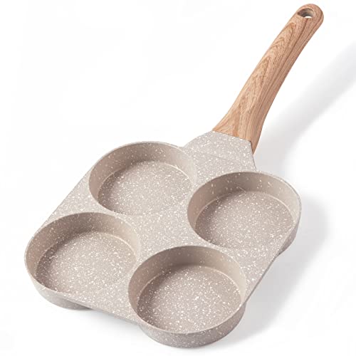 CAROTE 4-Cup Nonstick Granite Egg Pan, Cream White