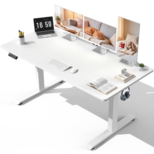 Veken 63"x28" Wider Large Standing Desk, Electric Height Adjustable, White