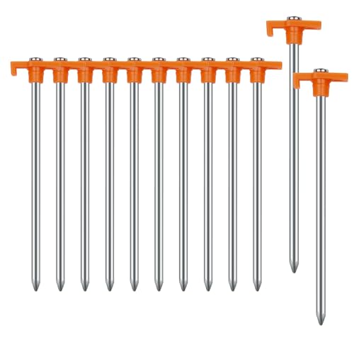 Tent Stakes Camping Stakes,AVOFOREST 7.1inch 12PCS Non-Rust Metal Tent Pegs with Storage Bag Ground Stakes Tent Spikes Camping,Garden,Hiking Orange (Orange 12pcs, 7.1IN)