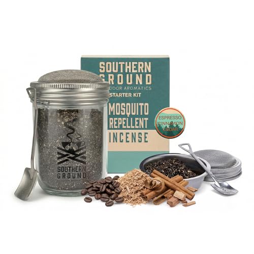 Southern Ground Natural Mosquito Repellent Outdoor Candle, Cedar Cinnamon Incense Starter Kit, Recycled Coffee Grounds & Cedar Sawdust, Bug Repellent for Backyard Patio Camping, 10+ Hours Burn Time