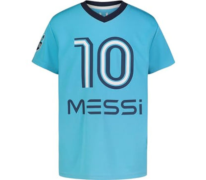 Messi Boys' Lifestyle Short Sleeve Top, Standard Shirt with Logo, Comfortable Fit, AIR Blue, 6