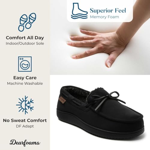 Dearfoams Men's Indoor Outdoor Breathable Pierce Moccasin Slipper, Black, 11-12