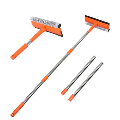 Professional Window Squeegee,2 in 1 Squeegee Window Cleaner with Long Stainless Steel Handle,Sponge Car Window Squeegee for Gas Station, Glass,Shower (Sponge Style)