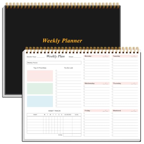 Weekly To Do List Notepad - 8.5" x 11" Dashboard Desk Pad/Planner, Habit Tracker, Office Accessories, College School Supplies for Home and Work Productivity, 52 Weeks, Black