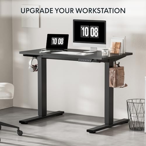 FLEXISPOT EN1 Whole-Piece Standing Desk 48 x 24 Inches Electric Height Adjustable Desk Sit Stand Desk Home Office Desks (Black Frame + Black Table Top)