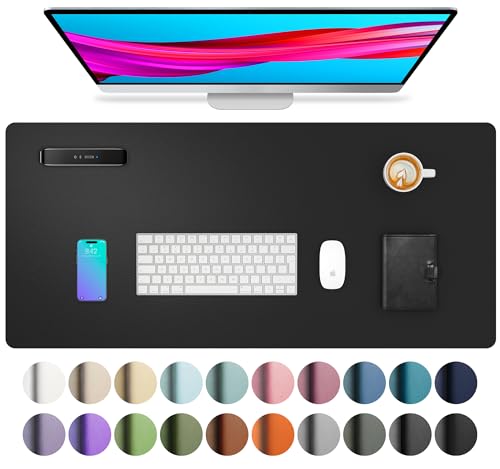 Aothia Non-Slip Waterproof PU Leather Desk Pad Protector for Mouse, Writing Desk, Office, Home, Laptop Blotter, 23.6" x 13.7", Black