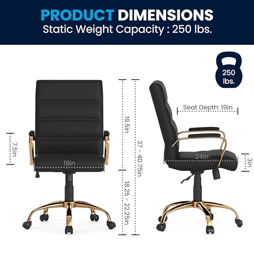 Flash Furniture Whitney Mid-Back Swivel LeatherSoft Desk Chair with Wheels, Padded Seat and Armrests, Adjustable Height Padded Office Chair, Black