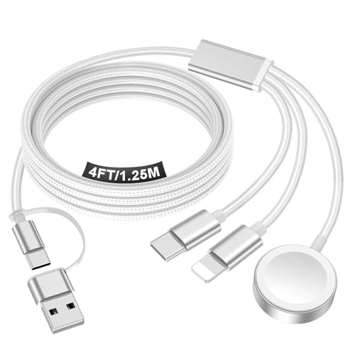 Travel Essentials for Apple Watch Charger,iPhone Charger,3 in 2 Type C/Lightning/Magnetic Travel Charging Cable,Portable Multi Charging Cable for Apple Watch, iPhone 17‑11,Samsung S26,Car,Xbox–4ft