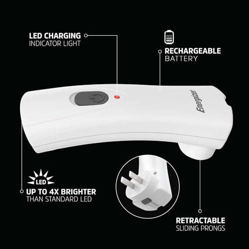 Energizer Weatheready Rechargeable Compact Handheld Light, Plug-in LED Emergency Flashlight, Automatic Turn-On, Built-in Battery Included, 3 Count