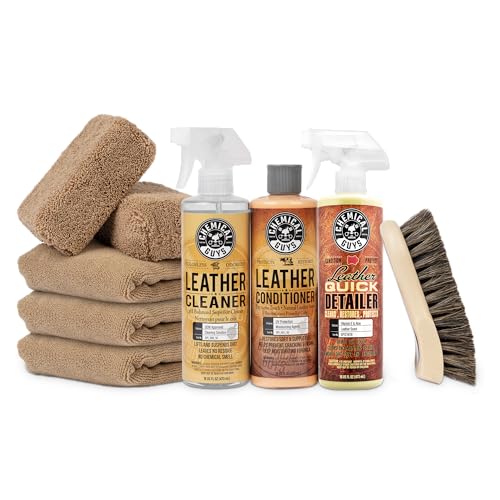 Chemical Guys Leather Cleaner and Conditioner Detailing Kit - Leather Care Kit For Natural, Synthetic, Faux, Pleather, and More for Car Interiors, Apparel, Furniture, Boots & Accessories - 9 Items
