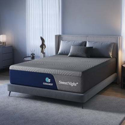 Sweetnight CoolNest 14 Inch King Size Mattress, Cooling King Memory Foam Mattress for Cool Night Sleep, 5-Zone Ergo Support for Pressure Relief, Medium, CertiPUR-US Certified