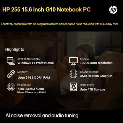 HP Newest 255 G10 Laptop for Home or Work, 16GB RAM, 1TB SSD, 15.6" Full HD, Ryzen 3 7330U (Beat Intel i5-1135G7), Ethernet Port, HDMI, USB-C, Windows 11 Pro, Business and Fun Ready (2024)