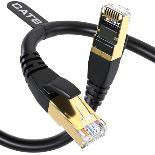 DbillionDa Cat8 Ethernet Cable, Outdoor&Indoor, 6FT Heavy Duty High Speed 26AWG, 2000Mhz with Gold Plated RJ45 Connector, Weatherproof S/FTP UV Resistant for Router, Modem, PC, Gaming