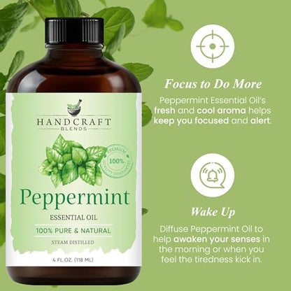 Handcraft Blends Peppermint Essential Oil - Huge 4 Fl Oz - 100% Pure and Natural - Premium Grade with Glass Dropper