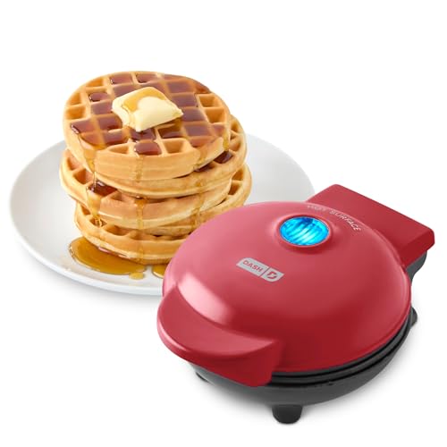 Dash Mini Waffle Maker, 4-Inch Nonstick Cooking Surface, Red | Small Waffle Iron for Dorms & RVs, Chaffle Maker & Compact Waffle Machine, Mini Waffles for Kids & Families