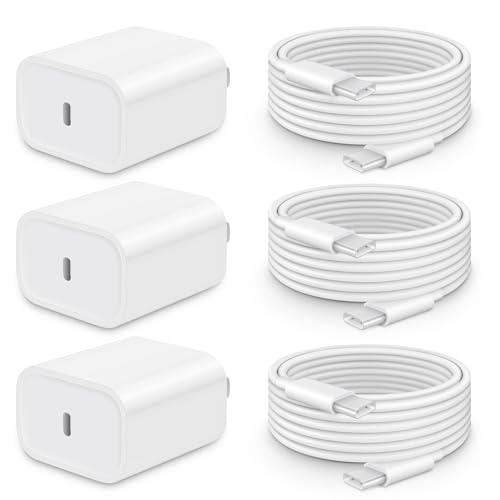 20W Fast Charger for iPhone 17/16/15 with 6FT Cable [3-Pack]