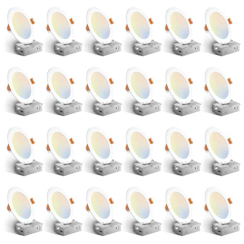 Amico 24 Pack 6 Inch LED Recessed Light with Junction Box, 5CCT, 1050LM