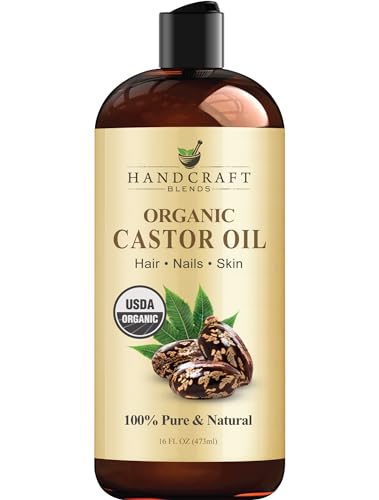 Handcraft Blends Organic Castor Oil - 16 Fl Oz - 100% Pure and Natural - Premium Grade Oil for Hair Growth, Eyelashes and Eyebrows - Carrier Oil - Hair and Body Oil - Expeller-Pressed and Hexane-Free