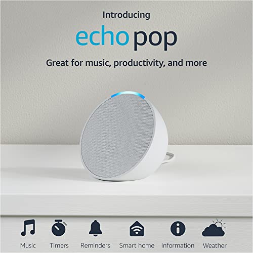 Amazon Echo Pop | Alexa fits in anywhere: bedroom, living room, bathroom, office, and small spaces | Glacier White